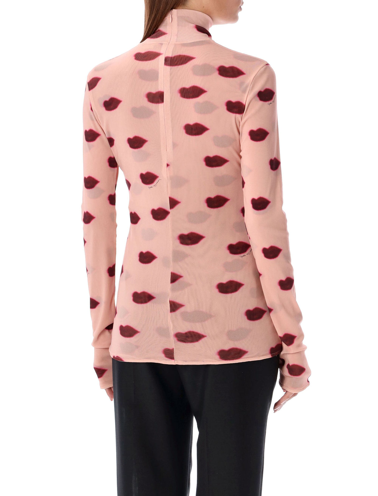 STELLA MCCARTNEY Chic Dusty Rose Lip-Print Mesh Top