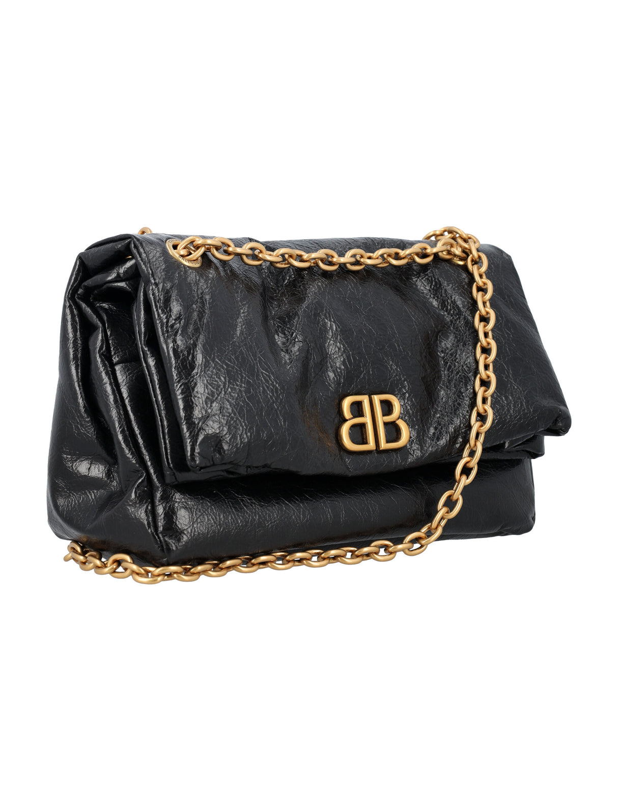 BALENCIAGA Monaco Mini Chain Handbag – Black Leather