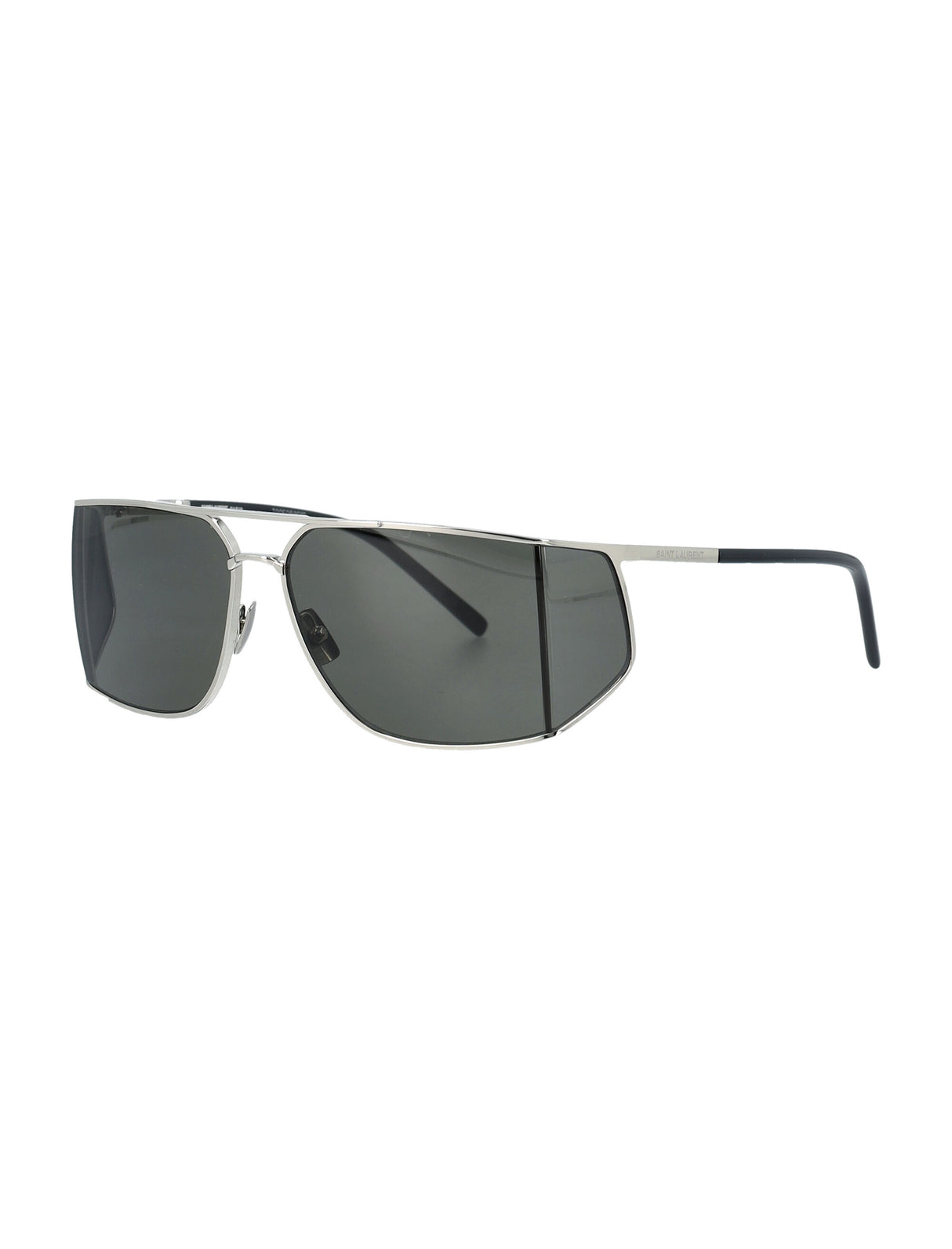 SAINT LAURENT Aviator Wrap-Around Silver Sunglasses