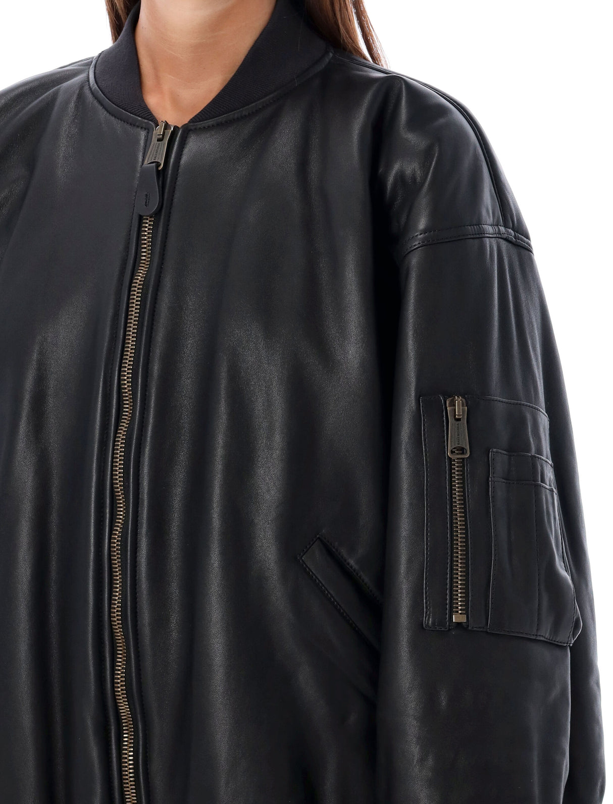 BALENCIAGA Oversized Leather Bomber Jacket XS