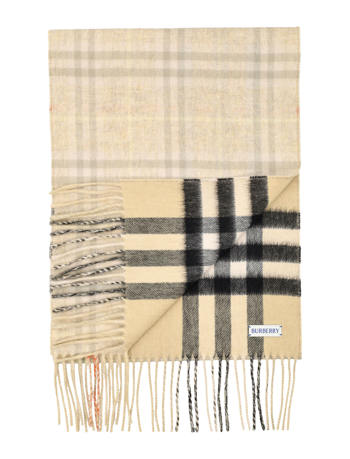 BURBERRY Reversible Cashmere Scarf in Soft Beige and Grey Tones