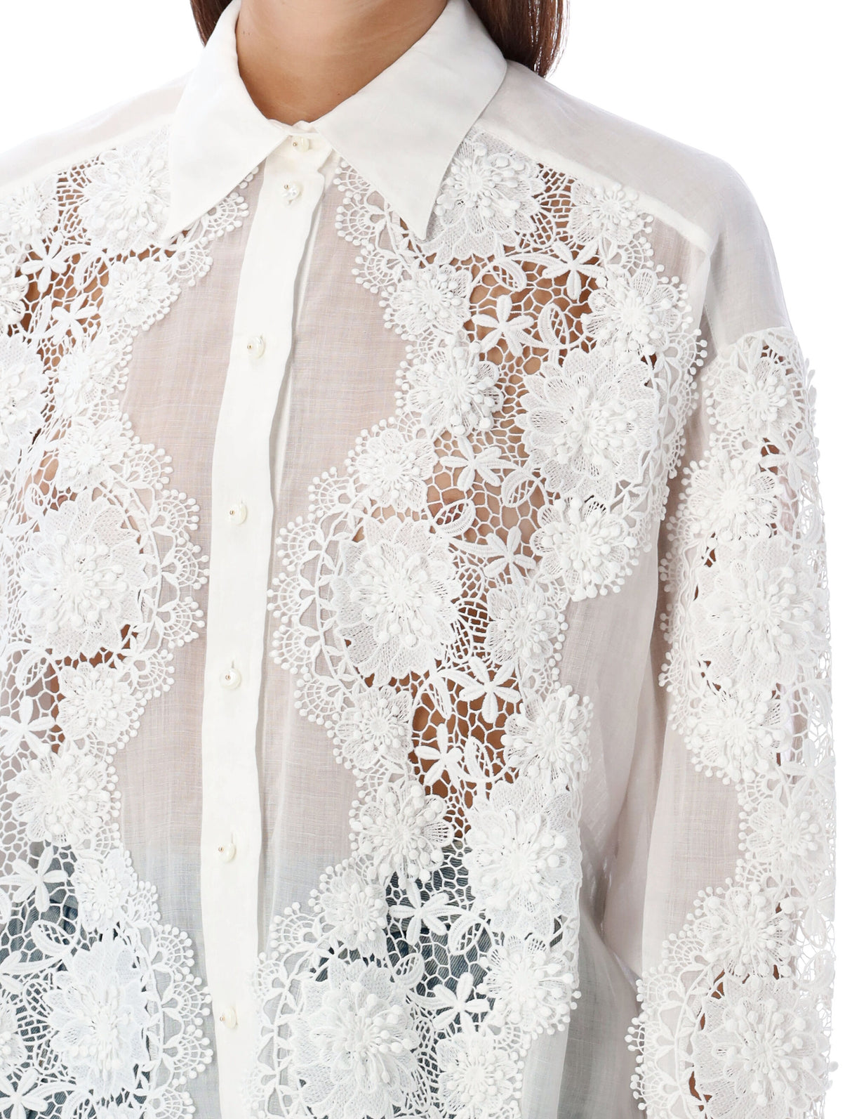 ZIMMERMANN Ivory Sheer Lace Floral Shirt