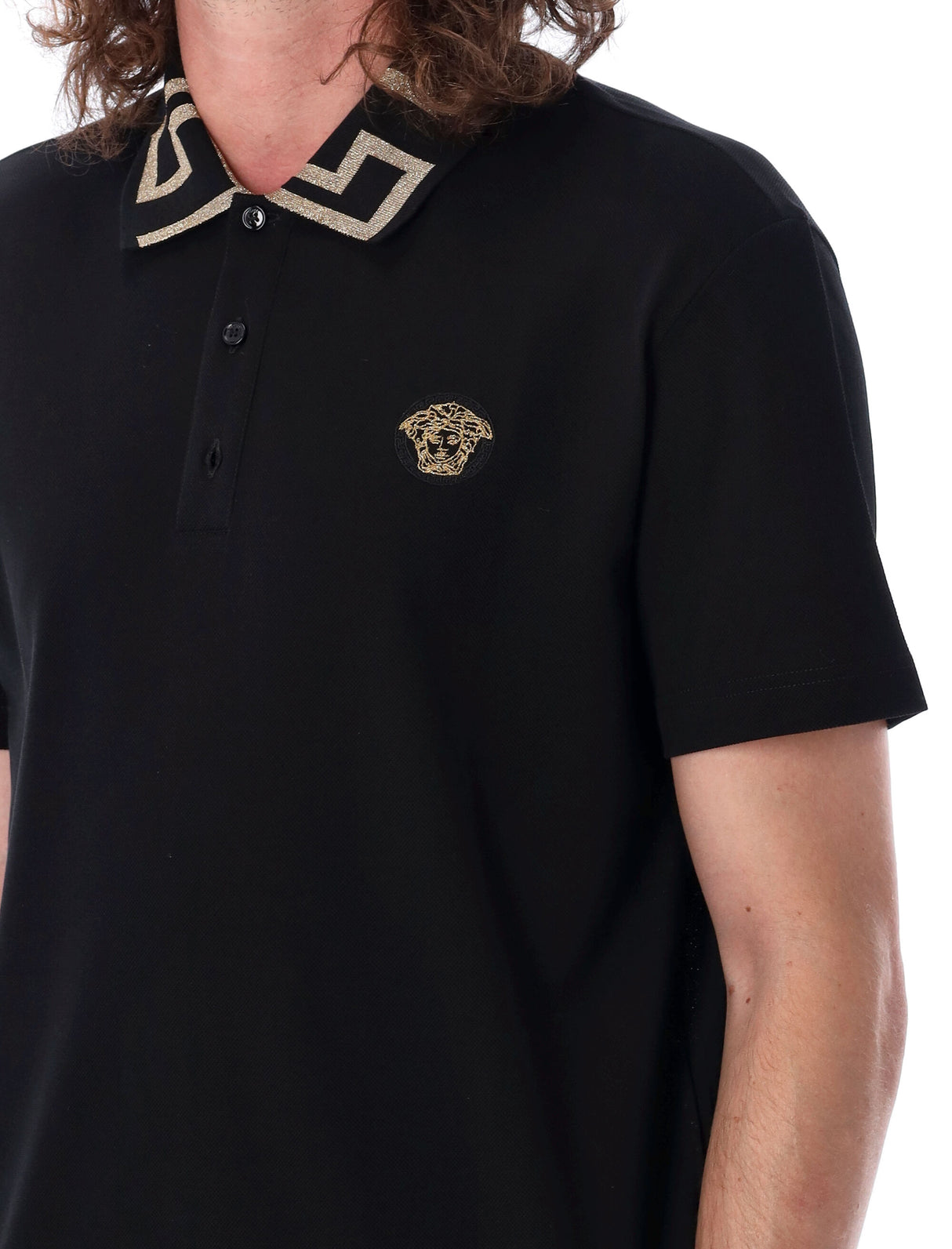 VERSACE Embroidered Medusa Logo Cotton Polo Shirt