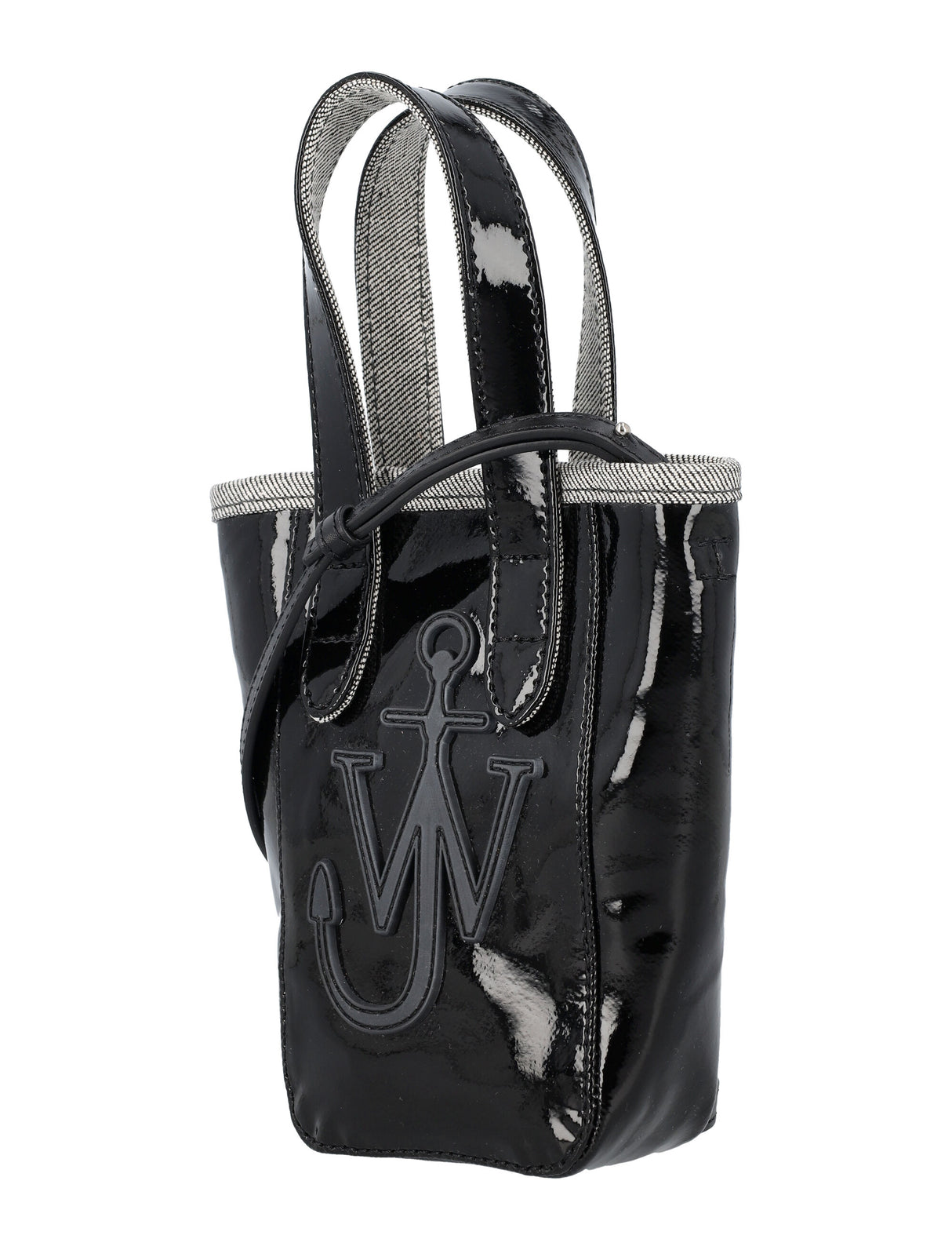 JW ANDERSON Mini Belt Tote Handbag in Glossy Black (18.5cm x 15cm x 5cm)