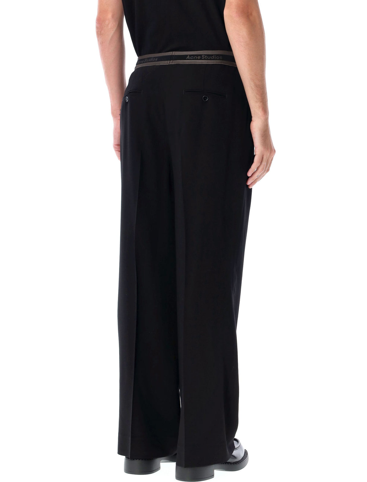 ACNE STUDIOS Urban Luxe Logo Waistband Wide-Leg Pants