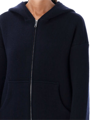 SELF-PORTRAIT Chic Navy Knit Hoodie with Front Zipper