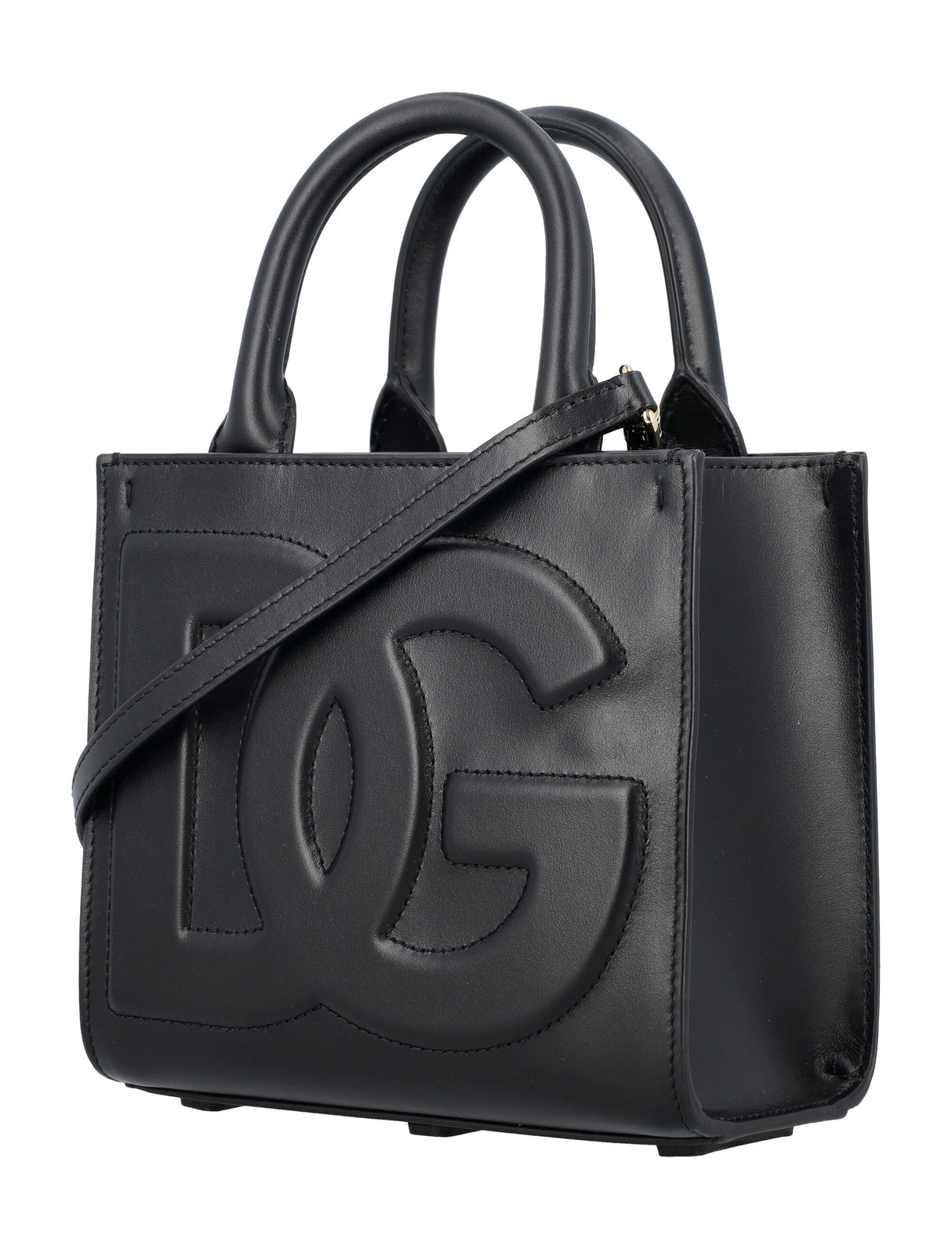 DOLCE & GABBANA Mini Black Calfskin Leather Tote with 3D DG Logo - 6.5"H x 6.9"L x 3.1"W