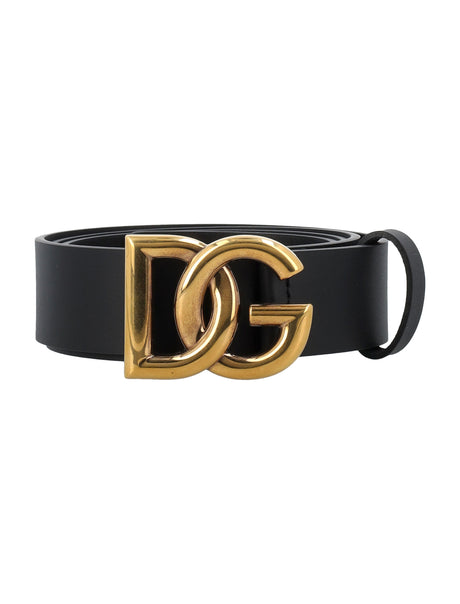 DOLCE & GABBANA Luxury Calfskin 1.4-Inch Belt with Gold-Plated Logo Buckle