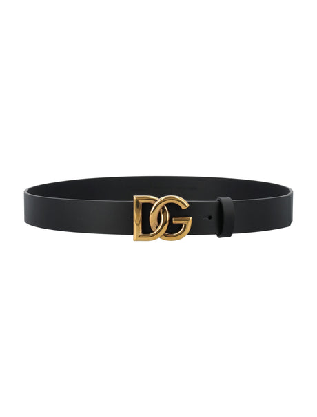 DOLCE & GABBANA Luxury Calfskin 1.4-Inch Belt with Gold-Plated Logo Buckle