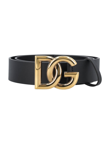 DOLCE & GABBANA Men's Crossover DG Logo Buckle Belt - Lux Leather - FW24