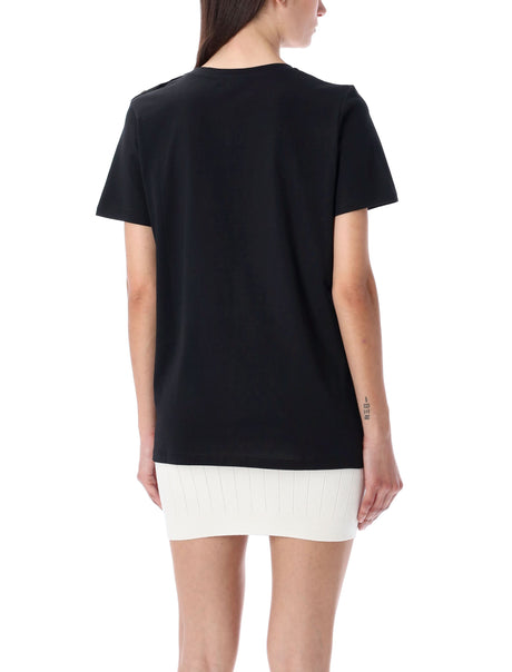 BALMAIN Elegant Long Fit Parisian Emblem Tee with Gold-Tone Details