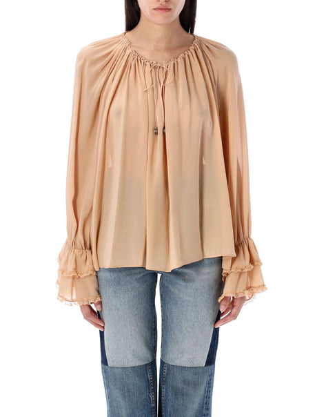 CHLOÉ Gathered V-Neck Top - Size 36