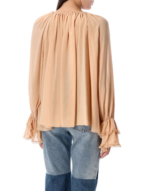 CHLOÉ Gathered V-Neck Top - Size 36