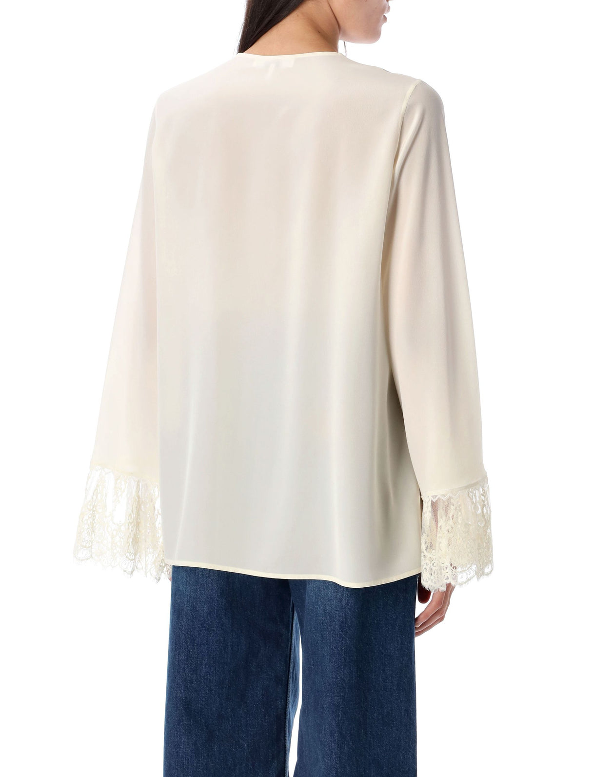 CHLOÉ Fluid Blouse with Lace Cuffs - Size 36