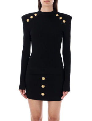 BALMAIN Feminine Black Knit Sweater with Gold-Tone Buttons for Women by a High-End Designer Brand