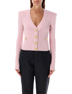 BALMAIN Elegant V-Neck Cardigan with Gold Accents