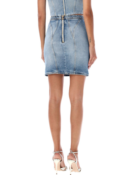 BALMAIN Chic Light-Wash Denim Mini Skirt