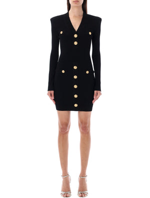 BALMAIN Chic Structured Shoulder Mini Dress with Golden Accents