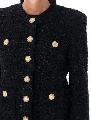 BALMAIN Luxurious Tweed Lurex Jacket with Gold-Tone Accents