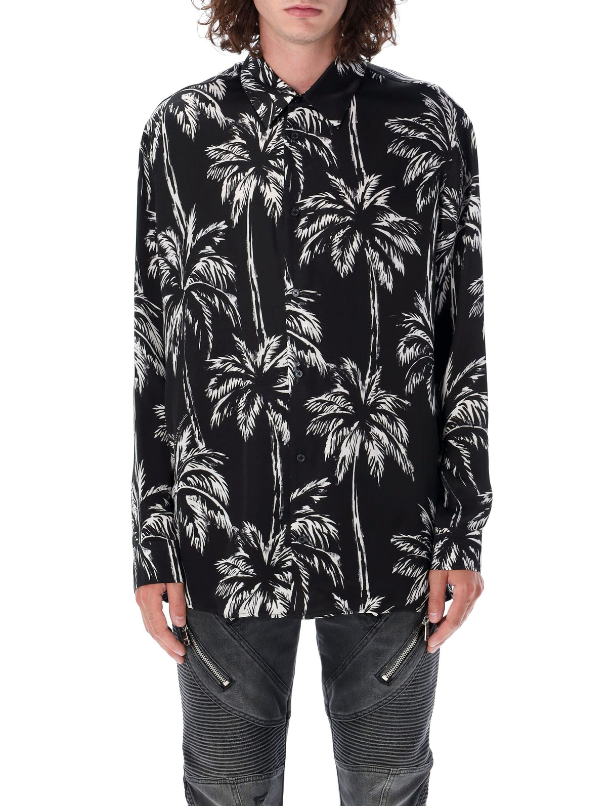 BALMAIN Tropical Elegance Palm Print Shirt