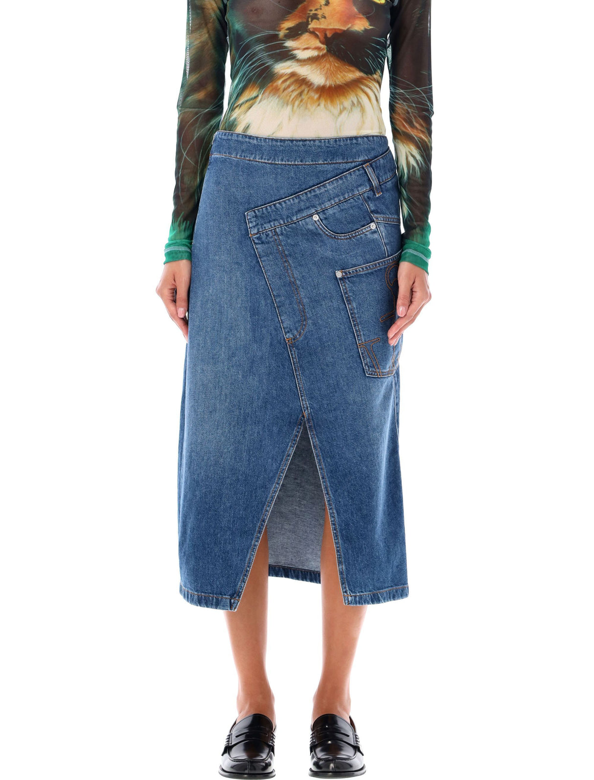 JW ANDERSON Twisted Denim Midi Skirt