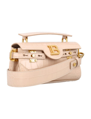 BALMAIN Elegant Mini Croc-Embossed Leather Handbag with Gold Accents - 13x20x6.5 cm