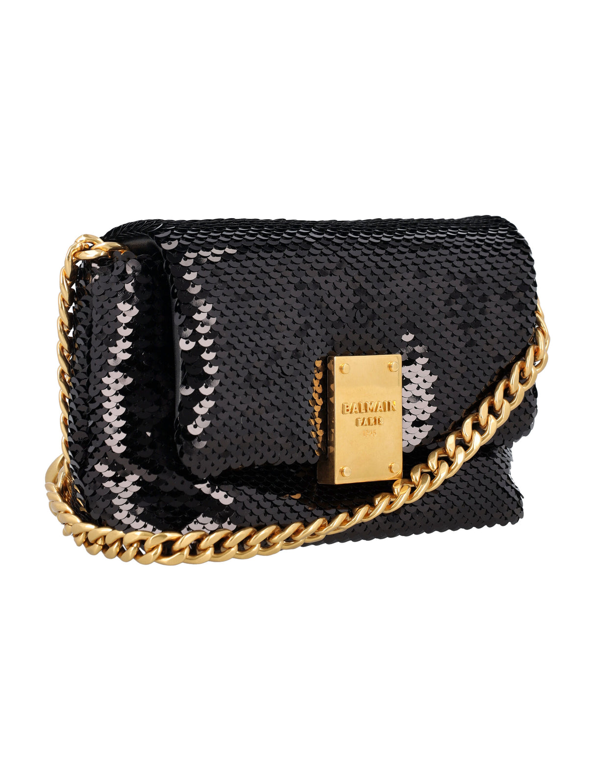 BALMAIN Glamorous Mini Sequin Evening Bag with Gold-Tone Accents