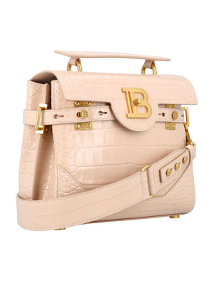 BALMAIN Elegant Croc-Embossed Leather Mini Handbag with B Logo - 23cm