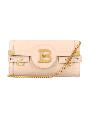 BALMAIN Chic Croc-Embossed Leather Mini Clutch 23cm