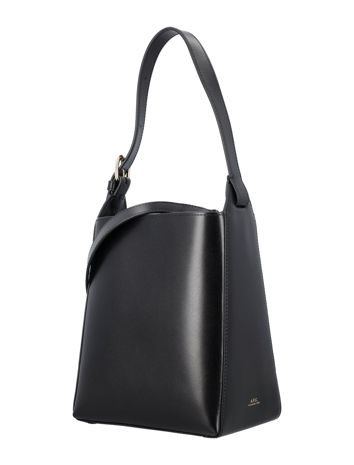 A.P.C. Chic Mini Drawstring Handbag with Adjustable Strap - Black Leather