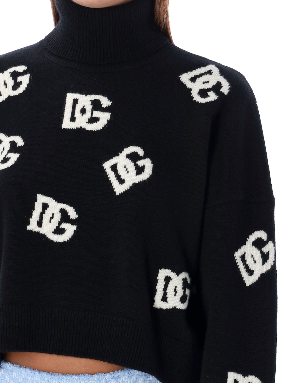 DOLCE & GABBANA Chic Contrast High-Neck Wool Sweater