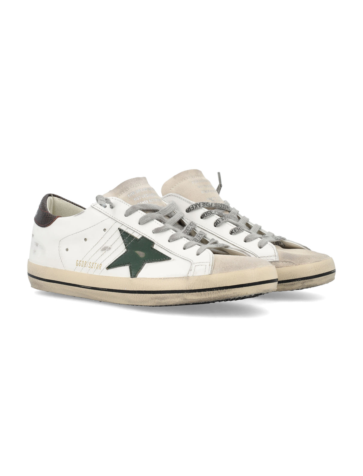 GOLDEN GOOSE Superstar Leather Sneakers in White Pearl with Green and Brown Accents