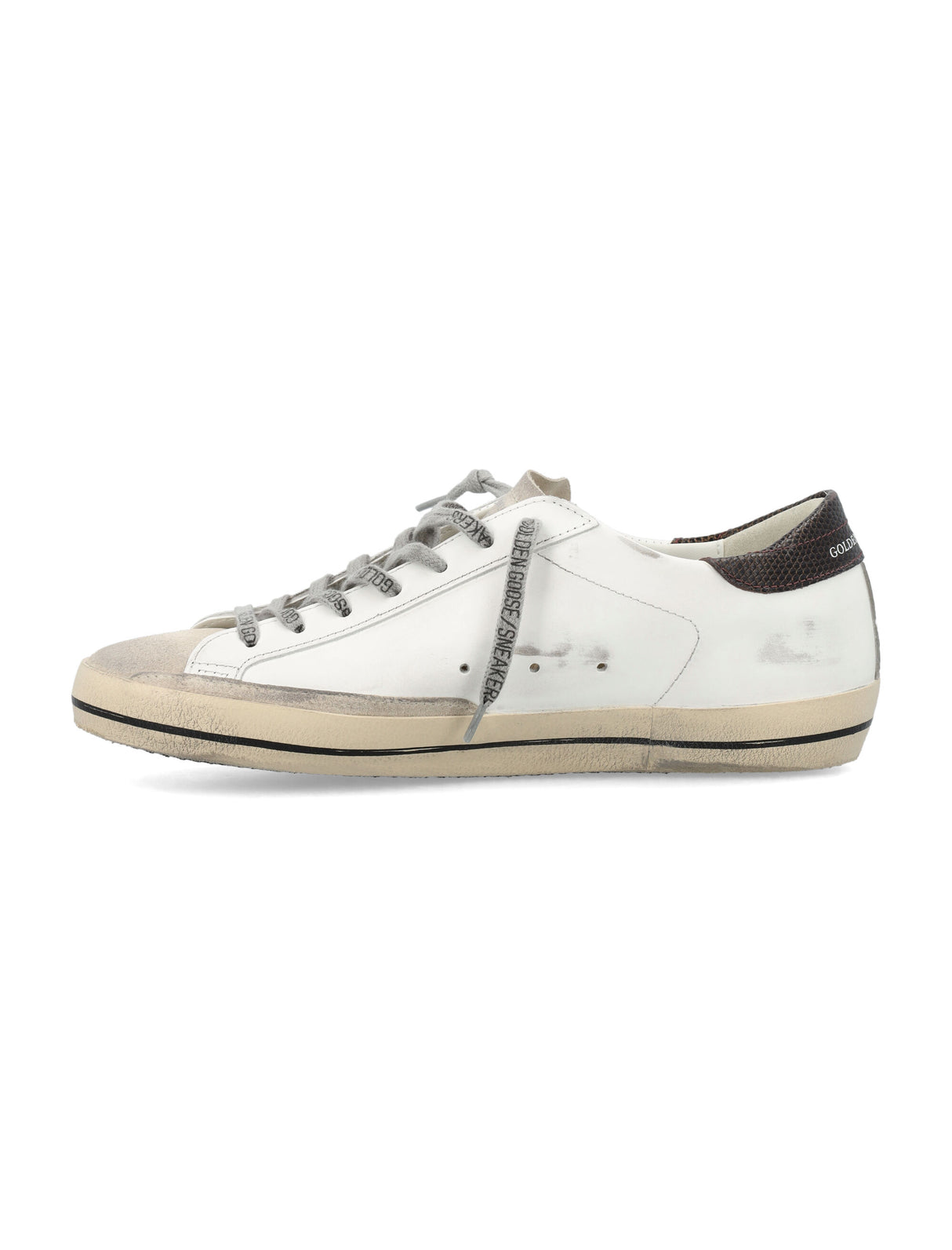 GOLDEN GOOSE Superstar Leather Sneakers in White Pearl with Green and Brown Accents