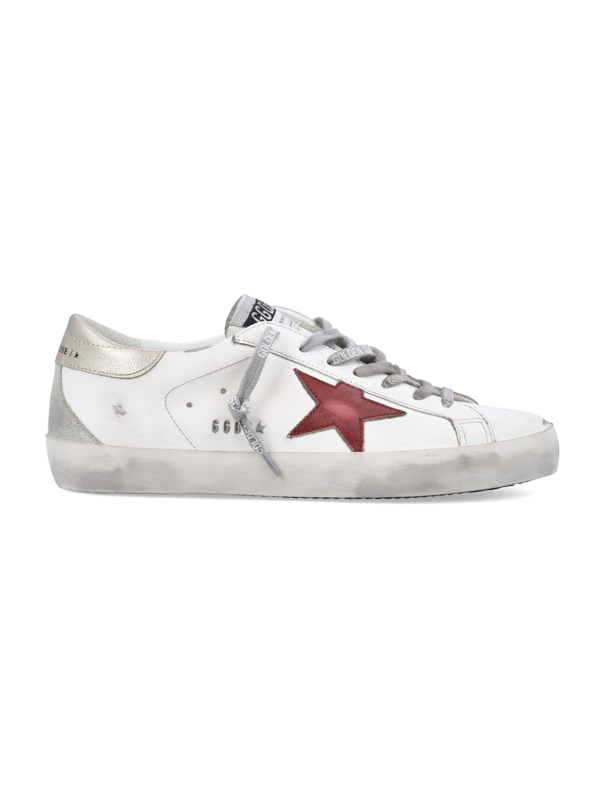 GOLDEN GOOSE Superstar Distressed Leather Sneakers with Red Star Patch