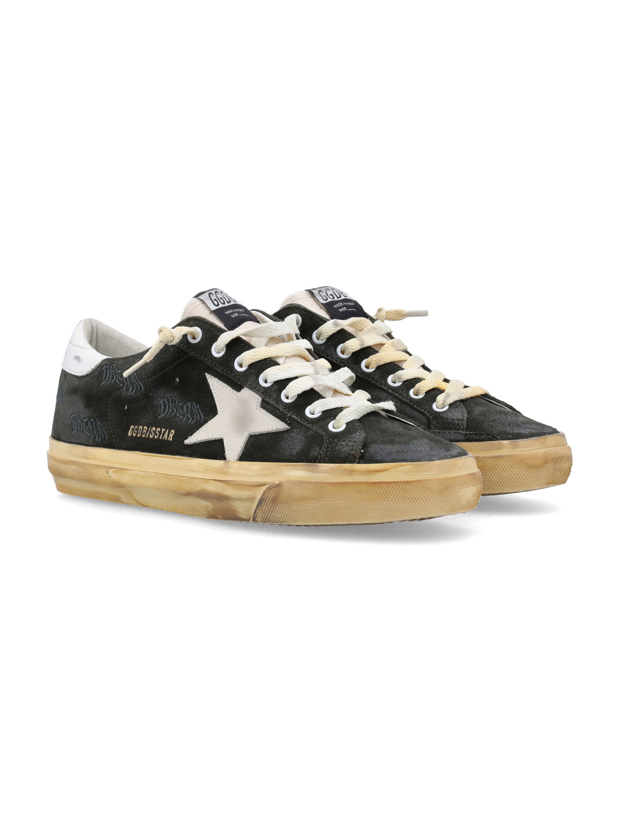 GOLDEN GOOSE Vintage Distressed Superstar Sneakers in Dark Green