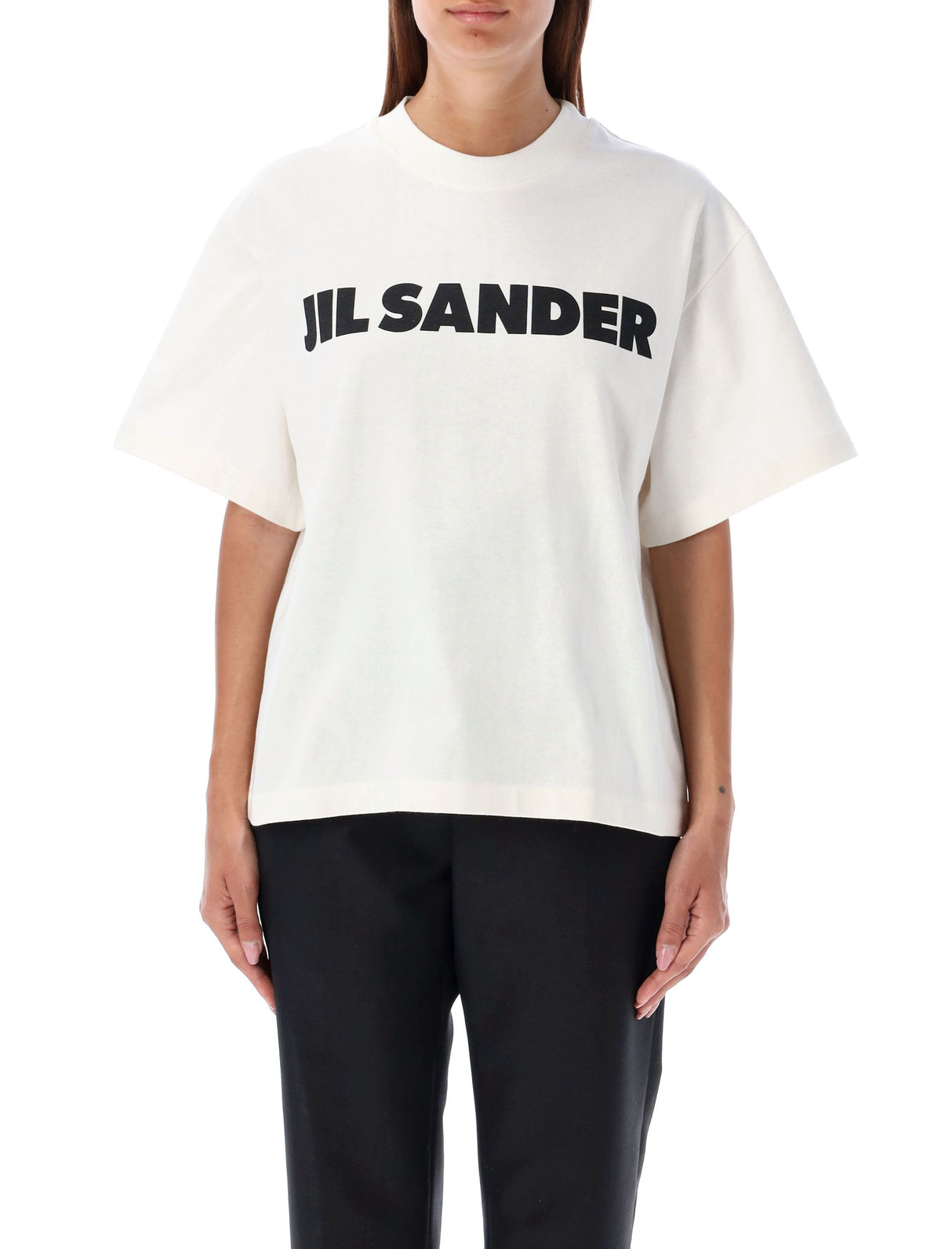 JIL SANDER Minimalist White Cotton Logo Tee