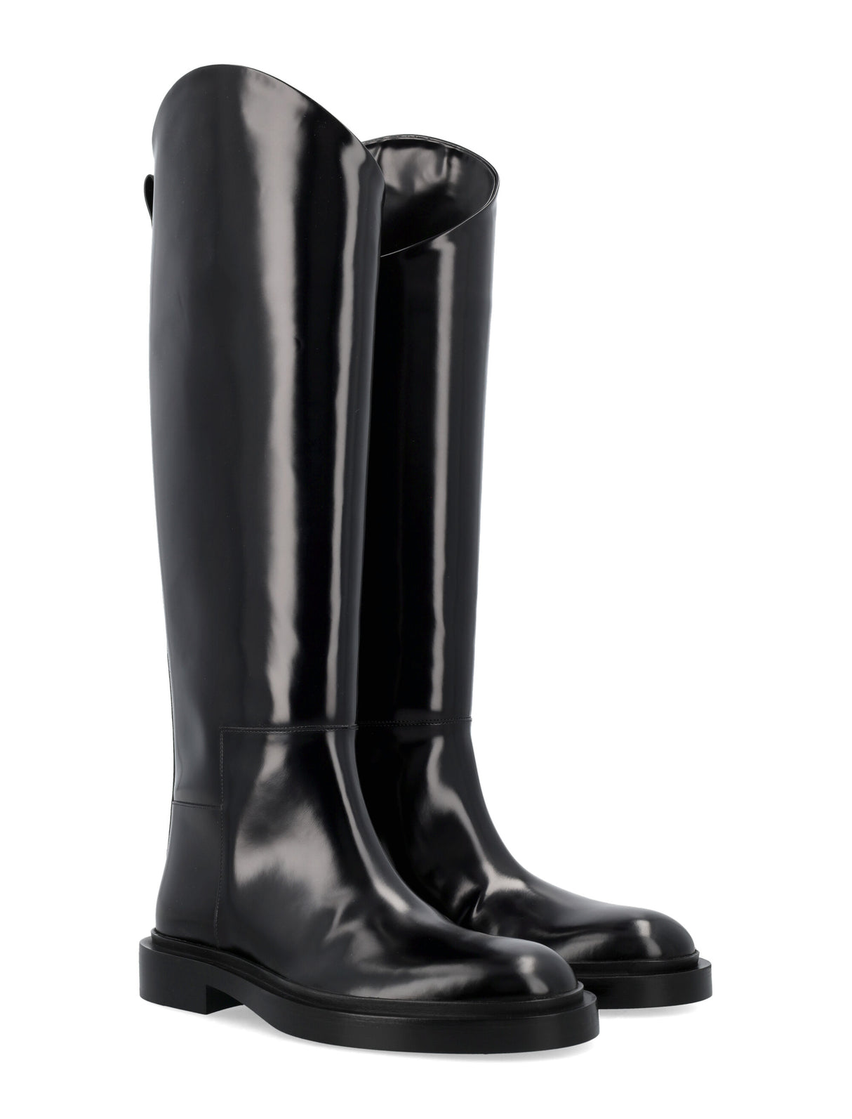 JIL SANDER Elegant Glossy Black Knee-High Leather Boots