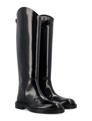 JIL SANDER Elegant Glossy Black Knee-High Leather Boots