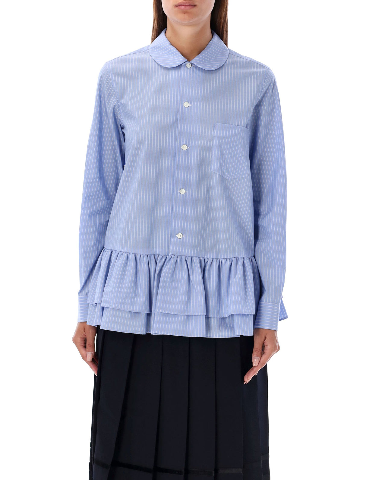 COMME DES GARÇONS Women's Ruffled Striped Shirt with Peter Pan Collar - Size S