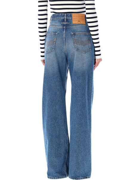 JEAN PAUL GAULTIER Vintage Blue High-Waisted Wide-Leg Denim with Button Detailing