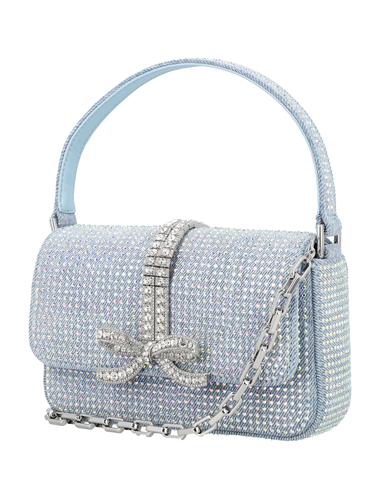 SELF-PORTRAIT Sky Blue Rhinestone Mini Baguette Handbag