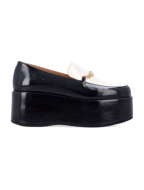 GANNI Bicolor Patent Platform Loafers with 7 cm Heel