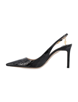 TOM FORD Elegant Croc-Embossed Leather Slingback Heels with Gold Accents, 9.5cm Heel