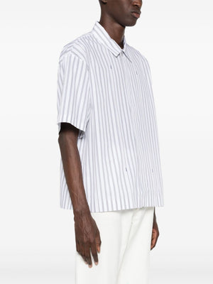 JACQUEMUS Short Sleeve Cotton Shirt in Bright Blue Stripe