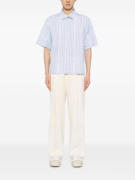 JACQUEMUS Short Sleeve Cotton Shirt in Bright Blue Stripe