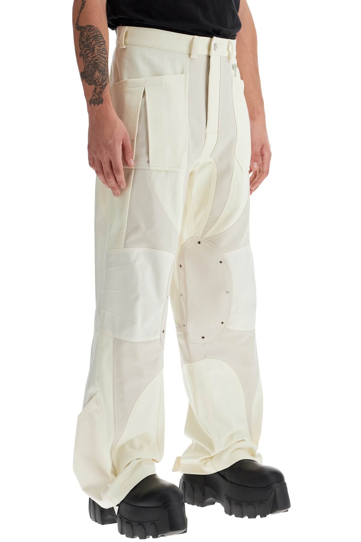 MUGLER Technical Canvas Patchwork Cargo Pants - Relaxed Fit Size 48