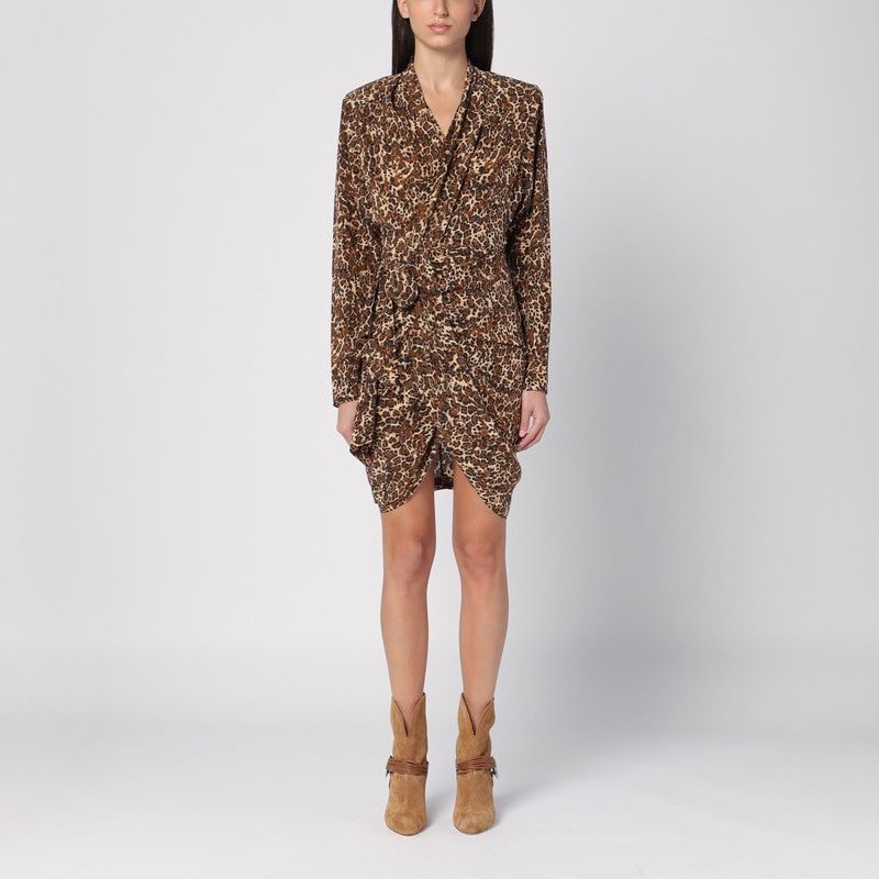 ISABEL MARANT Silk Blend Leopard Print Dress with Asymmetric Hemline