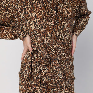 ISABEL MARANT Silk Blend Leopard Print Dress with Asymmetric Hemline