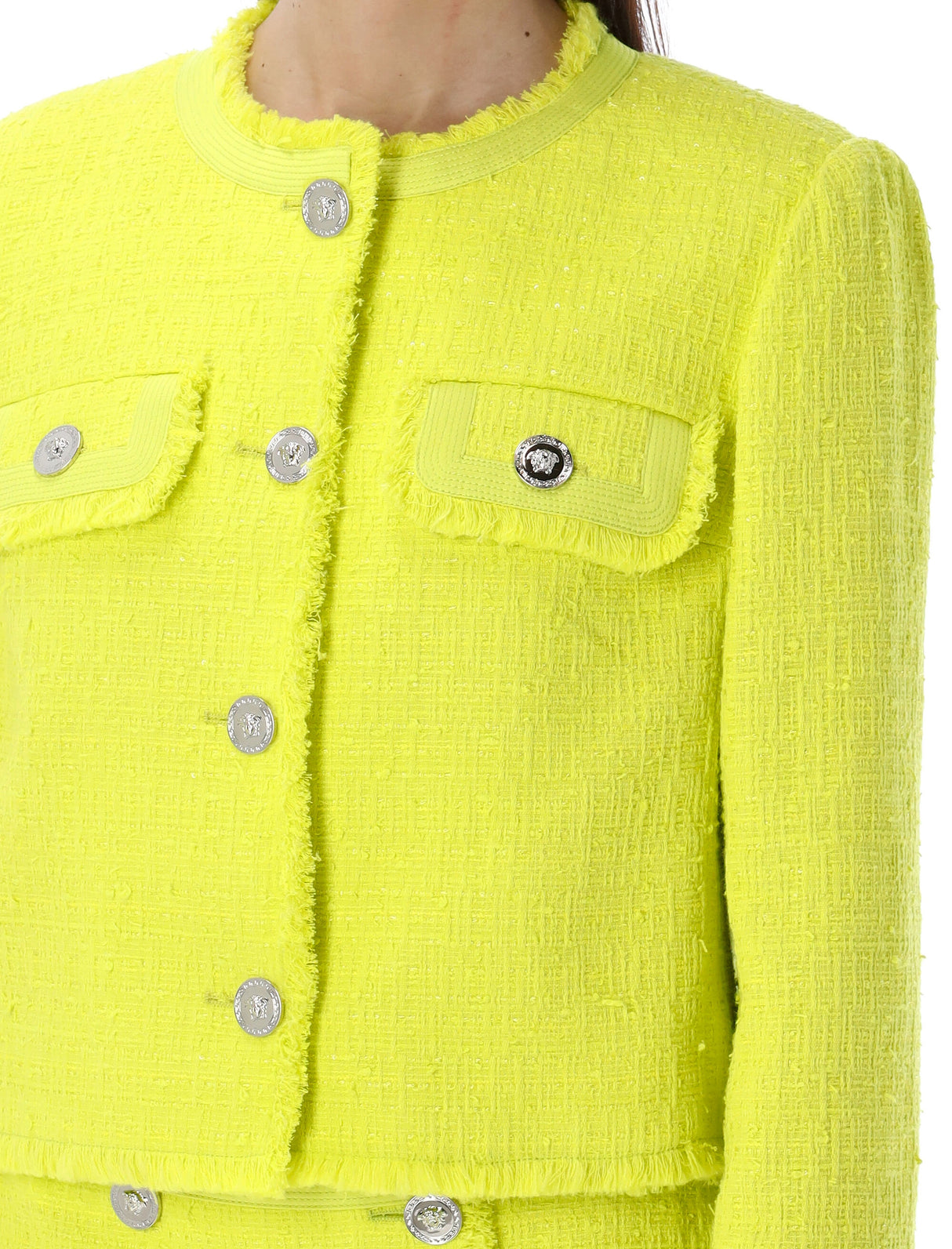 VERSACE Bouclé Tweed Raglan Jacket in Yellow for Women - SS24