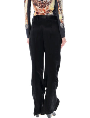 Y/PROJECT Banana Slim Pants in Black for Women - Low Waist with Satin Finish and Ruffle Detail